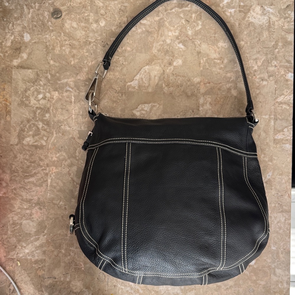 Vintage Prada Black Leather Slouchy Hobo Shoulder Bag